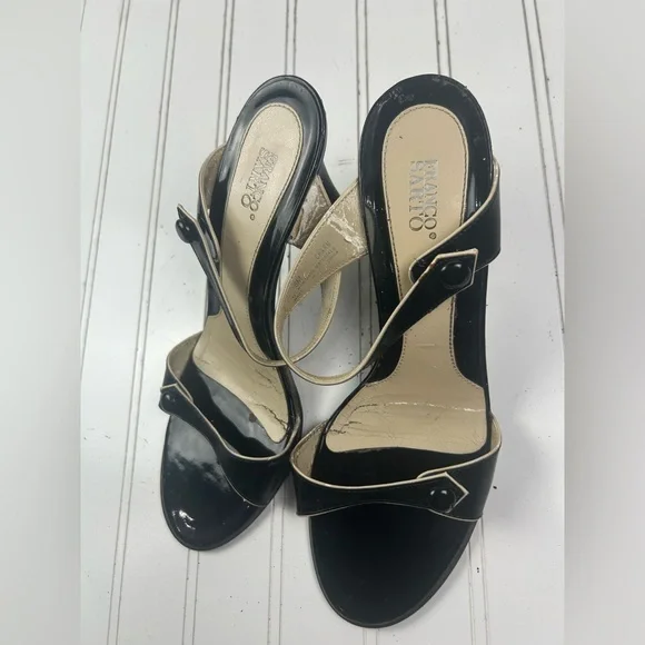 Franco Sarto Vintage Black Patent Leather Strappy Heels Size 8M - Picture 4 of 9